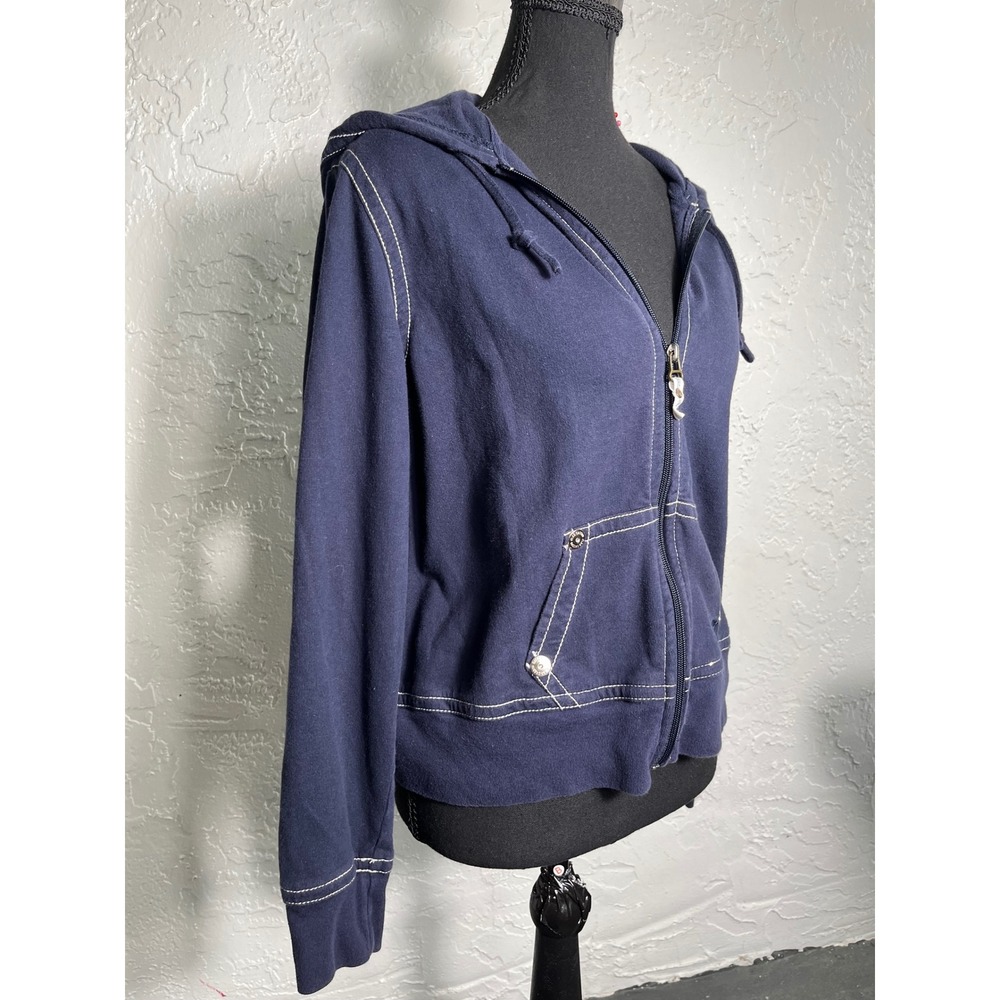 Oleg Cassini Sport Navy Zip Hoodie Jacket Medium Contrast Stitch Y2K - Picture 5 of 8